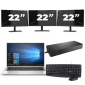 HP Elitebook 835 G7 - AMD Ryzen 3 Pro 4450U - 13 ιντσών - 8GB RAM - 256GB SSD - Windows 10 Home + 3x 22 ιντσών οθόνη