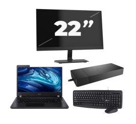 Acer TravelMate P214-54 - Intel Core i3-12e Generatie - 14 inch - 16GB RAM - 256GB SSD - Windows 11 Home + 1x 22 inch Monitor
